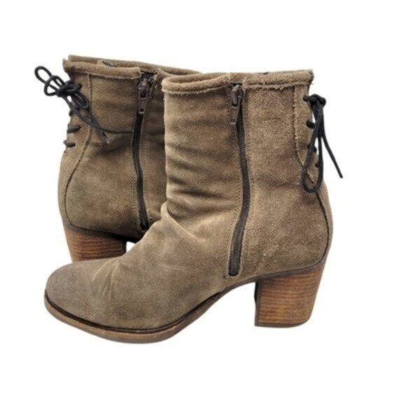 Bos & Co Barlow Back Lace Leather Suede Distressed Ankle Heeled boots Taupe Tan - Picture 7 of 16